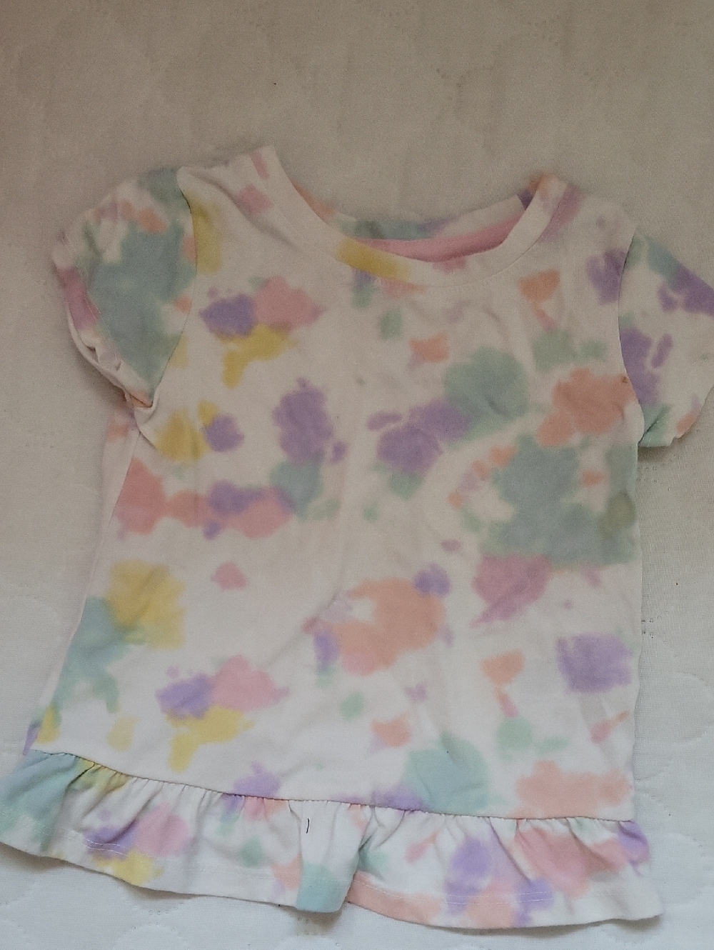 Girls' Pastel Tie-Dye Ruffle Hem Tee - White Multicolor